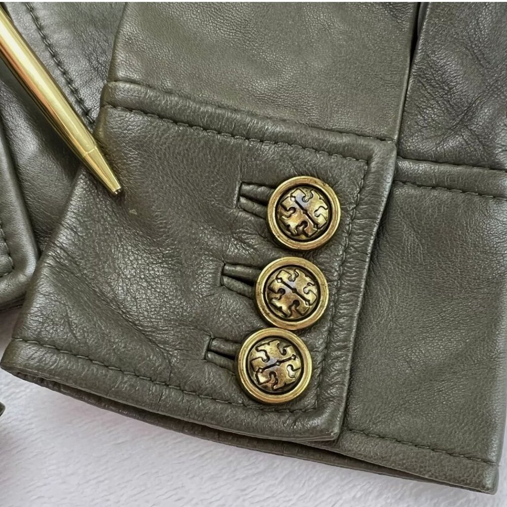 Tory Burch Sergeant Pepper Olive Green BUTTER SOFT Leather Military Jacket - Picture 16 of 16
